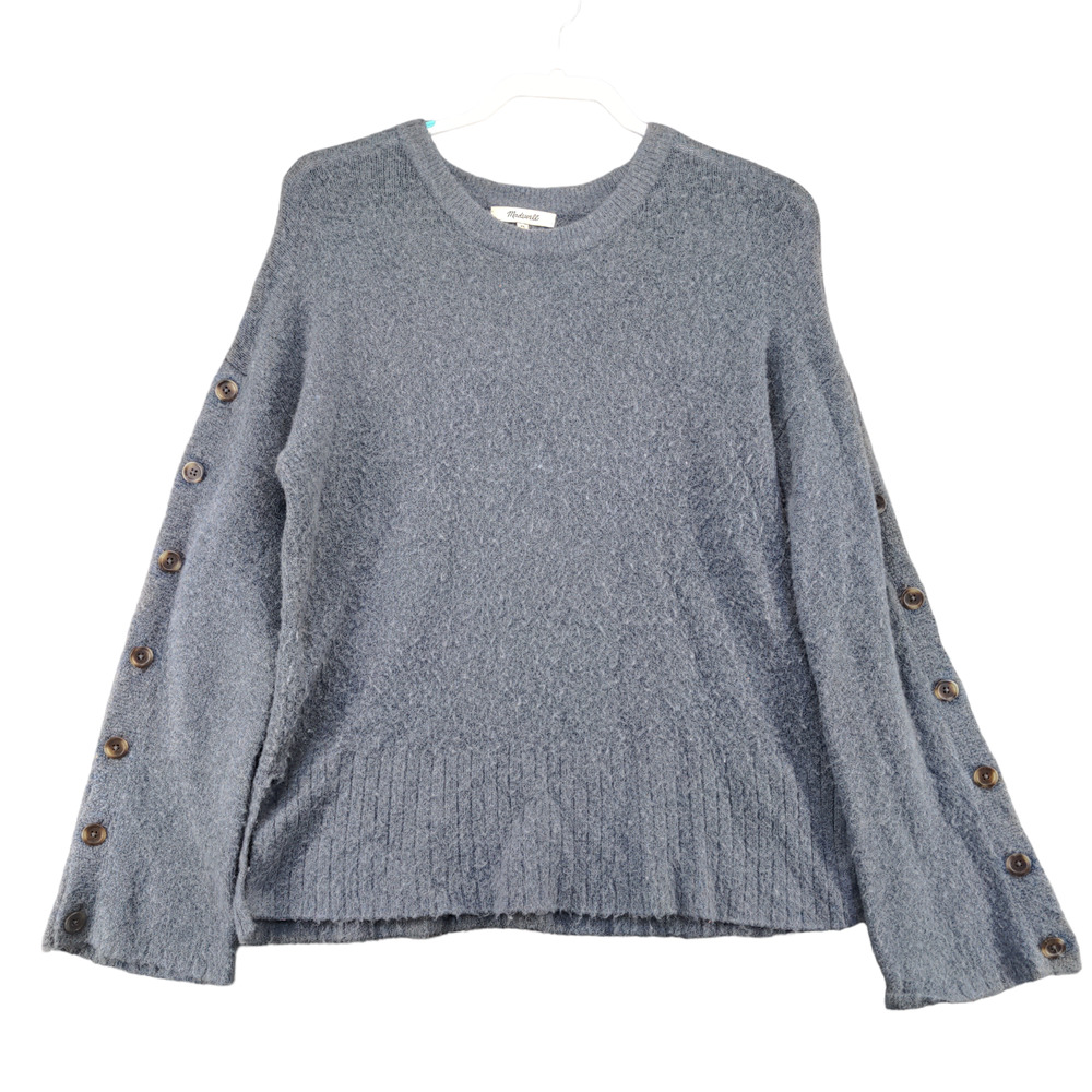 Madewell Women's Button-Sleeve Pullover Knit Sweater Blue XS Merino Wool Blend